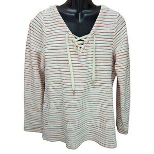 Tommy Bahama Womens Orange Striped Long Sleeve Lace-Up Sweater Medium